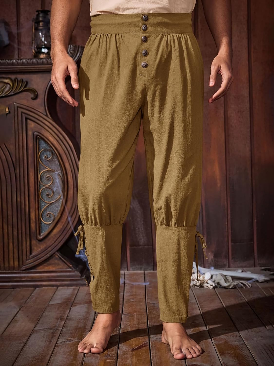 Runcati Mens Medieval Pirate Pants Renaissance Ankle Banded Viking Ren Faire Pants Lace Up Halloween Costume Trousers - Image 2