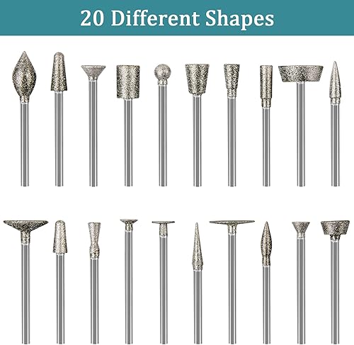 Miniatura 9 de Juego de tallado de piedra de diamante para fresas compatibles con Dremel, 11 piezas de herramientas rotativas, accesorios de cono largo pequeño con