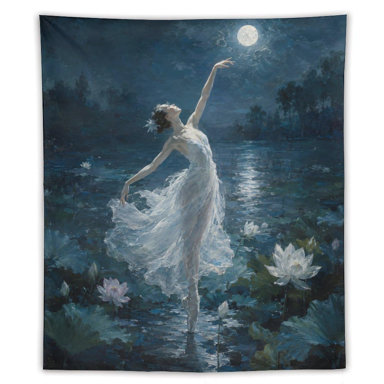 H3B8U2Y5 Ballerina Lotus Moon Wall Tapestry, Impressionist, Dorm Room