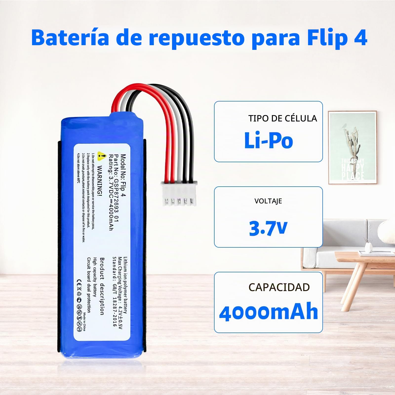 Batería de 4000 mAh para JBL Flip 4, Flip 4 Special Edition, GSP872693 01+herramientas de reparación