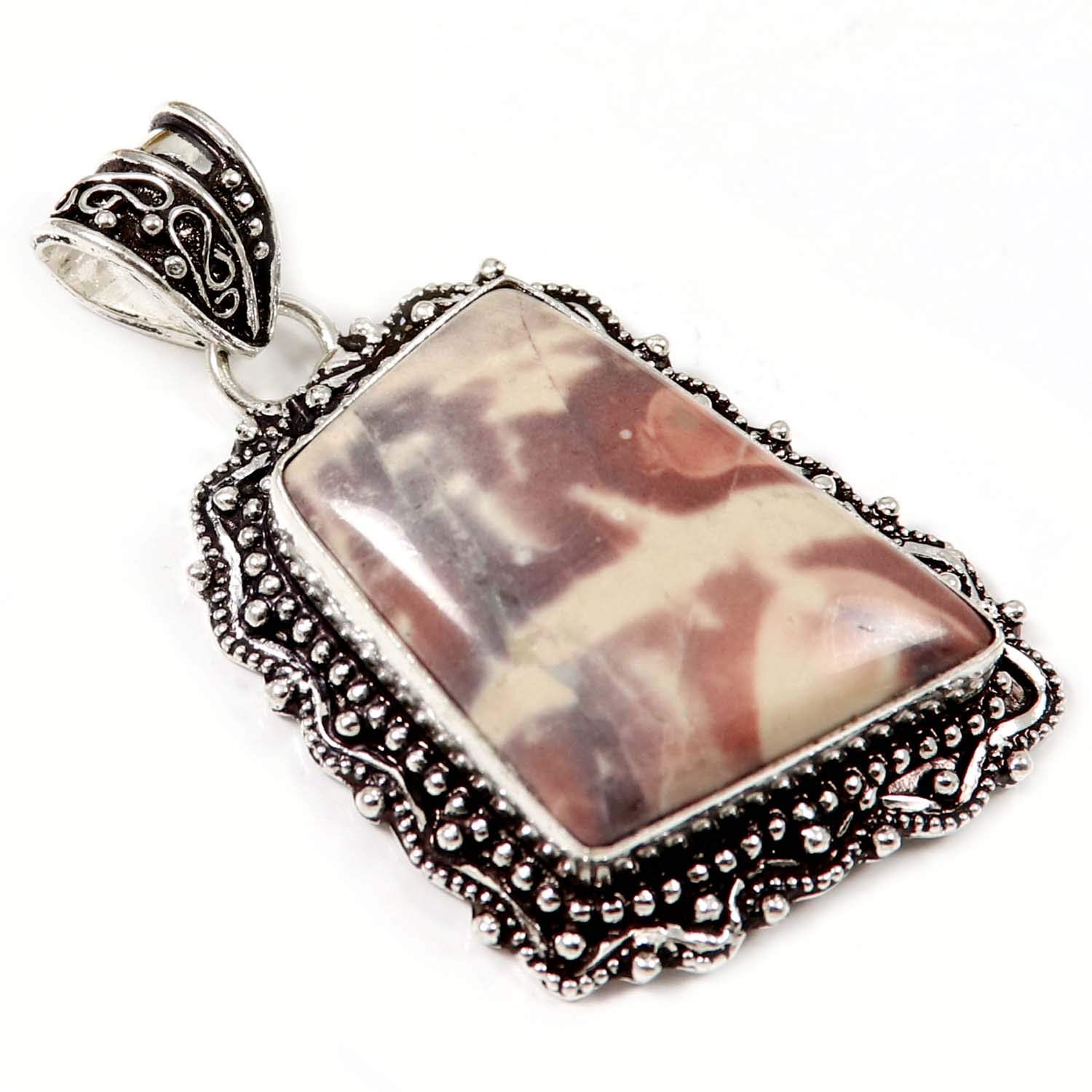 Women Porcelain Exotica Jasper Natural Gemstone 2" Pendant Silver Plated Jewellery GPU77-image-46