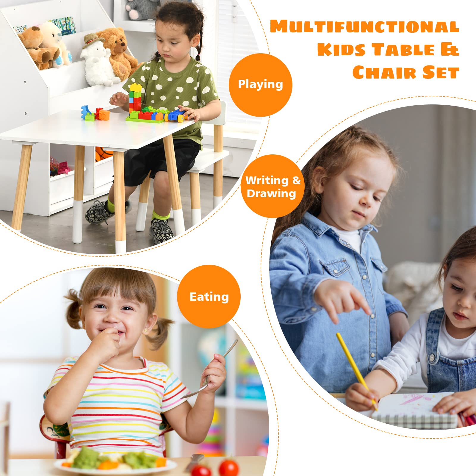 LIFEZEAL Juego de mesa infantil con 2 sillas multifunción, juego de mesa y silla para niños de 3 a 7 años, para guardería, sala de estar, habitación infantil