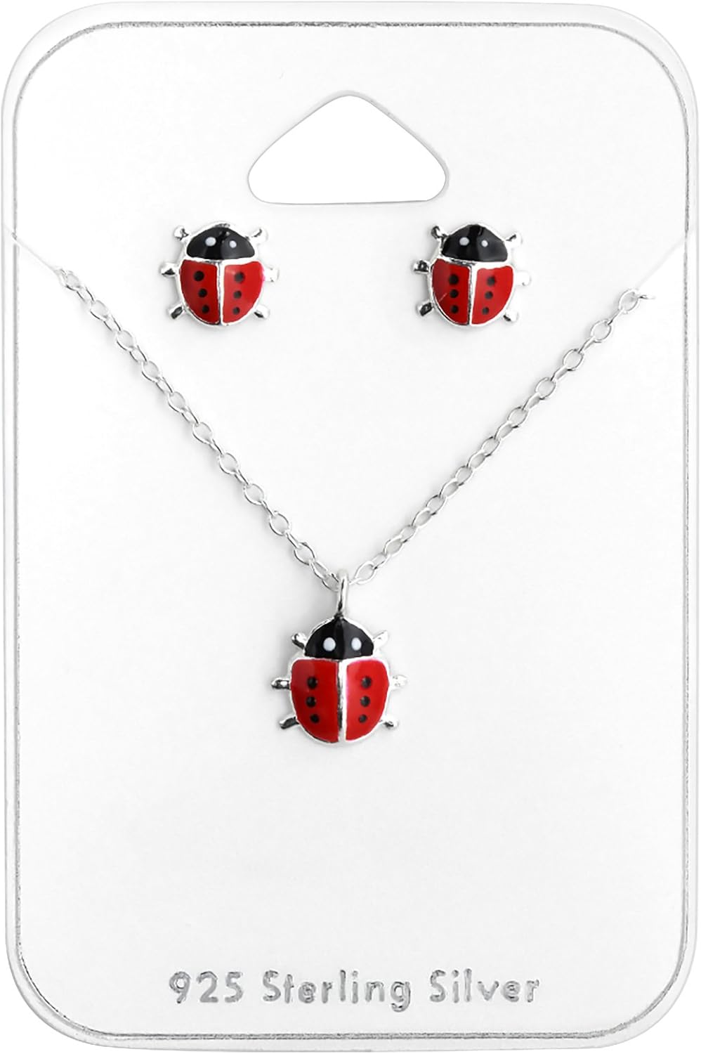 ICYROSE 925 Sterling Silver set Tiny Red Ladybug Necklace and Stud Earrings (Nickel Free)