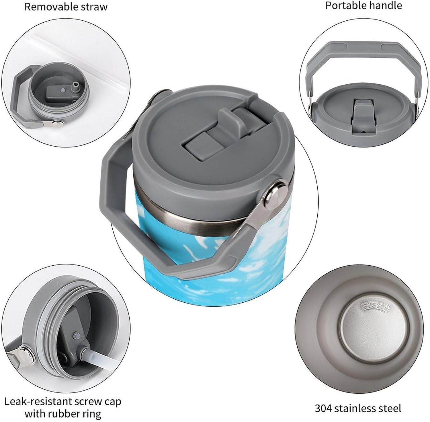 30 Oz Insulated Mug with Handle Lid And Straw Great Barrier Reef Seascape Pattern Large Metal Sports Bottle Great for Gifts Parties Office Coffee