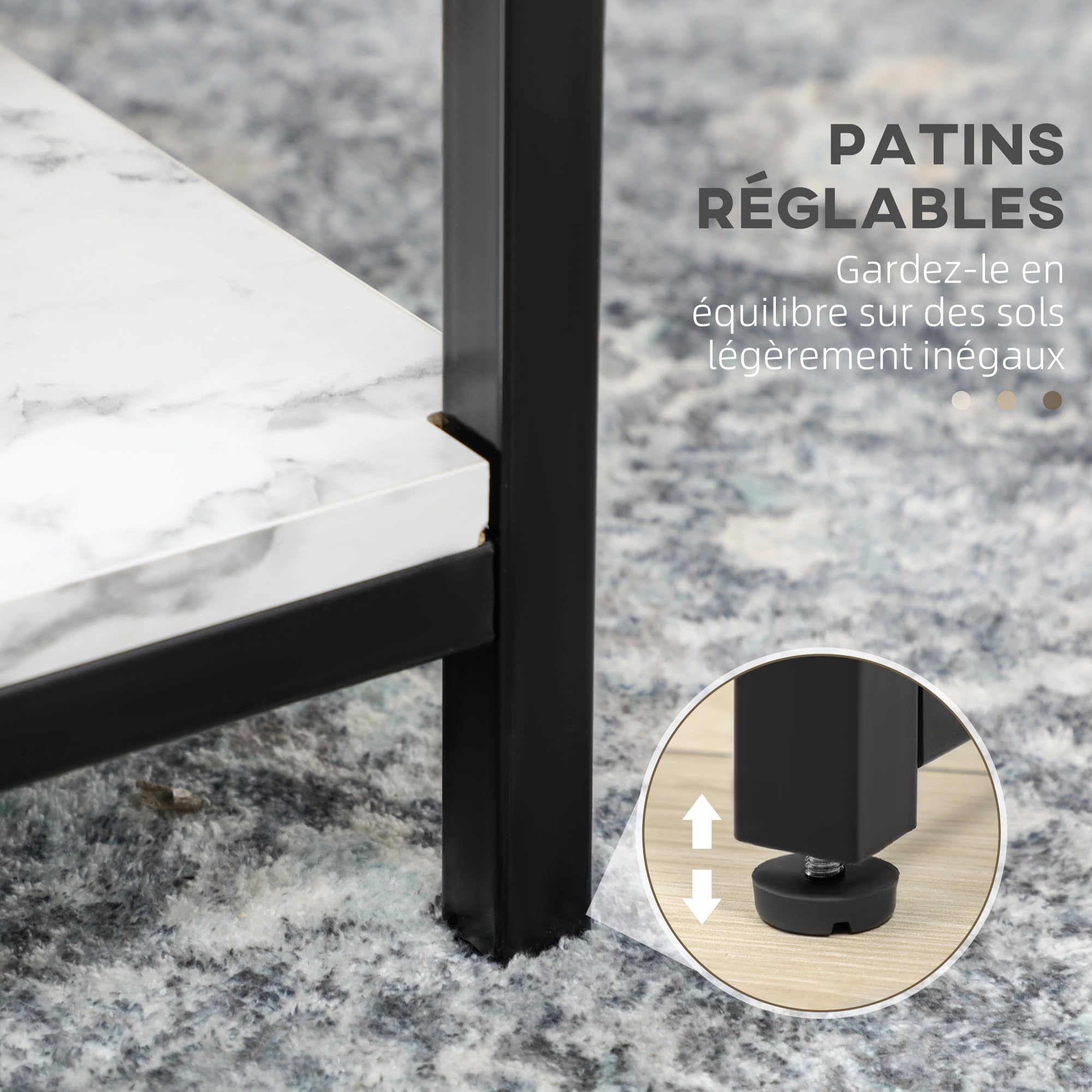 HOMCOM Lot de 2 Tables d'appoint Tables gigognes Tables Basses empilables avec Plateau Aspect Bois Effet marbre Cadre en métal Noir