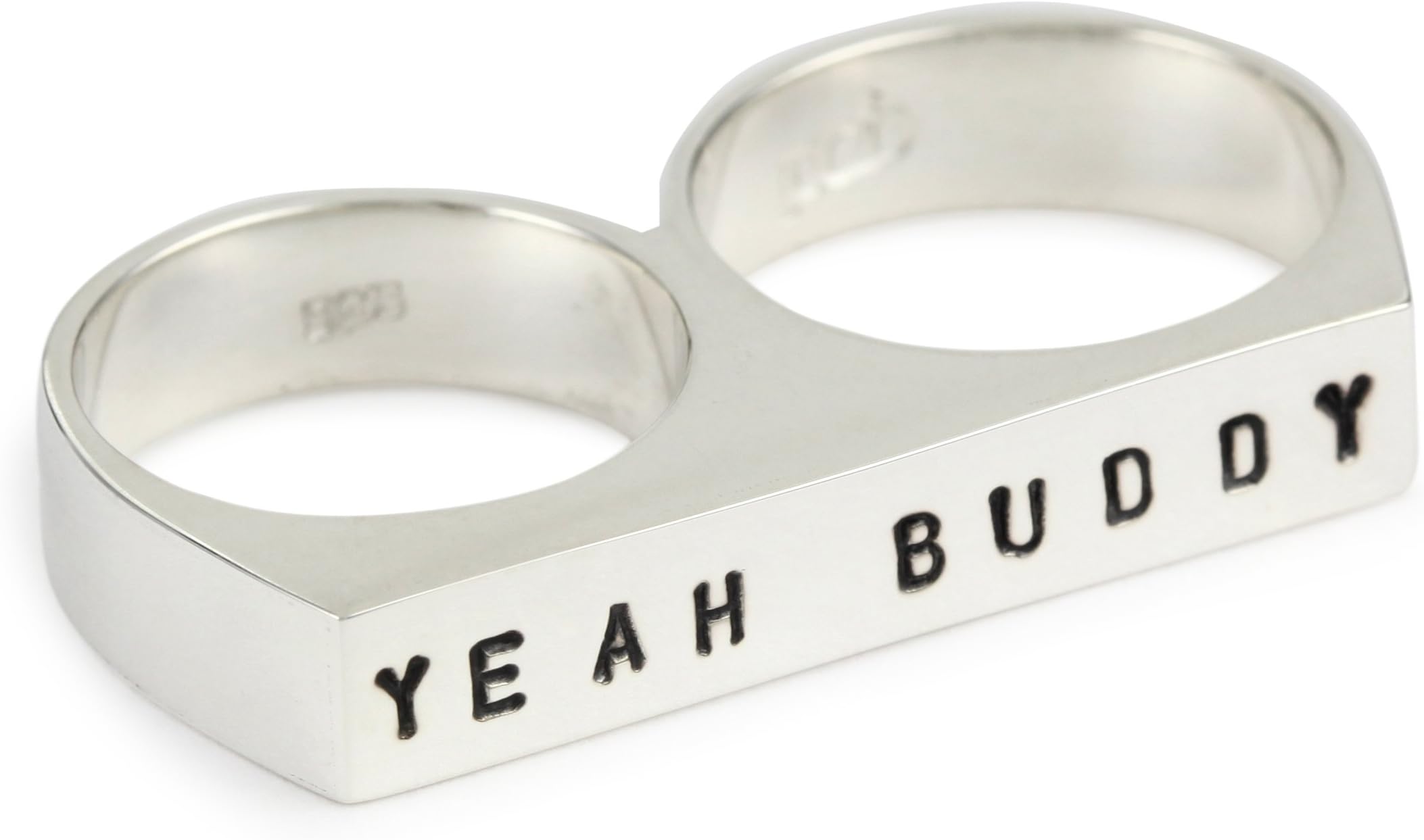 Pure Dead Brilliant "Imprint" Sterling Silver Double Finger YEAH BUDDY Ring