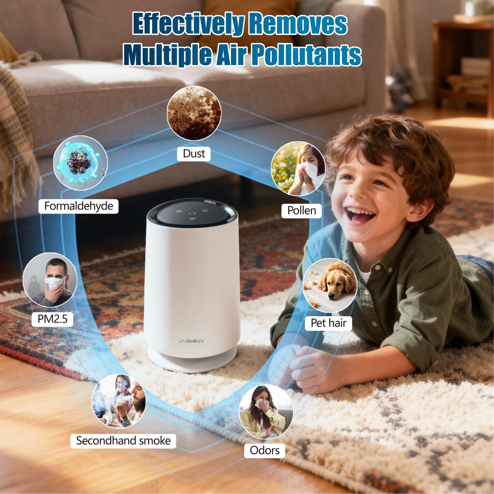 Air Purifiers for Bedroom,Home,Office,Dorm, HEPA Air Filter Super Quiet with LED Night Light,USB,for Smoke Pollen Pets Dust Odors in Office Desktop Air Cleaner,LumiAir Mini