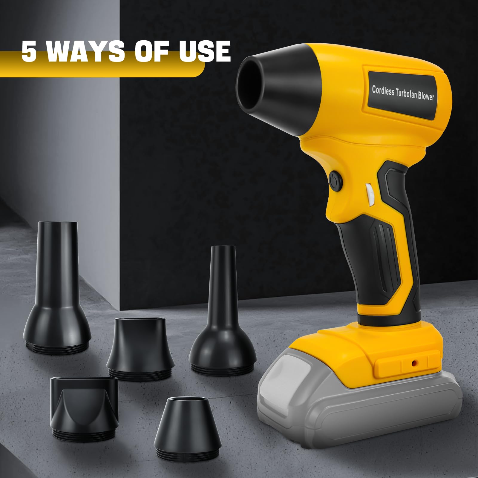Mini soffiatore a foglia compatibile con batteria Dewalt 20 V, 130.000 giri/min, motore senza spazzole, velocità del vento 30 m/s, 5 ugelli per soffiatore a foglie, pulizia auto (senza batteria)