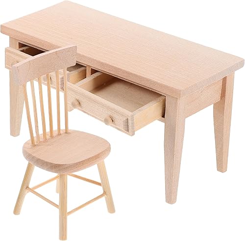 Miniatura 1 de Muebles de casa de muñecas de madera: Juego de muebles de mesa y silla de muñecas Silla de escritorio en miniatura para accesorios de mini casa