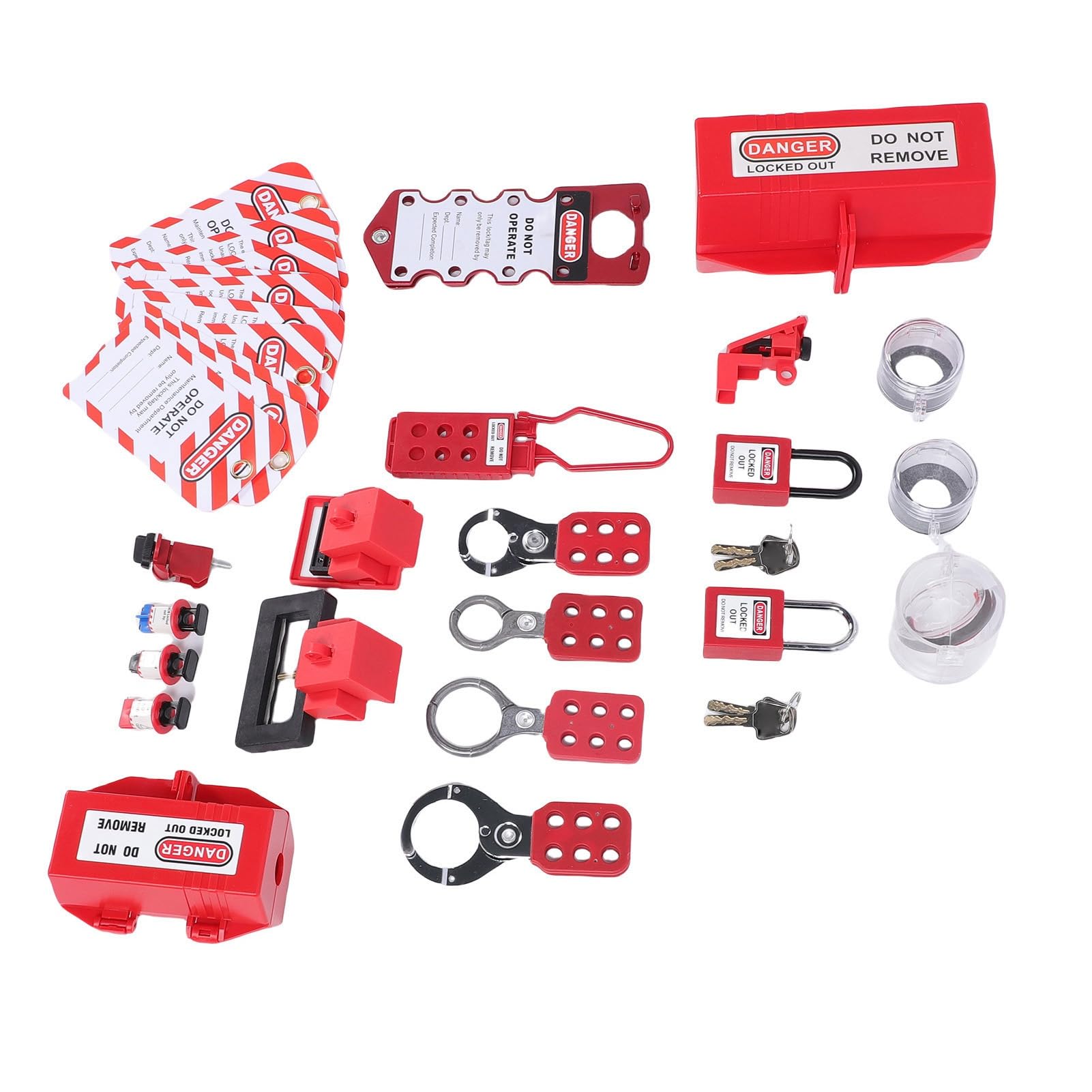 RiToEasysports Kit de Etiquetado de Bloqueo, Juego de 10 Candados LOTO con Cerraduras de Disyuntor y Cerrojos de Seguridad para Seguridad Eléctrica Industrial, Caja de Almacenamiento de Nailon