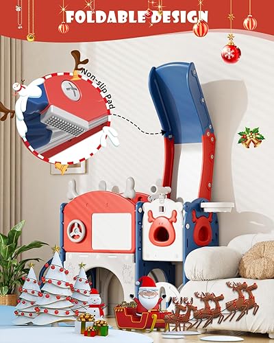 Miniatura 8 de XJD Tobogán infantil 12 en 1 para niños pequeños de 1 a 3 años, nueva actualización con juego de golf, aro de baloncesto, tabla de dibujo para