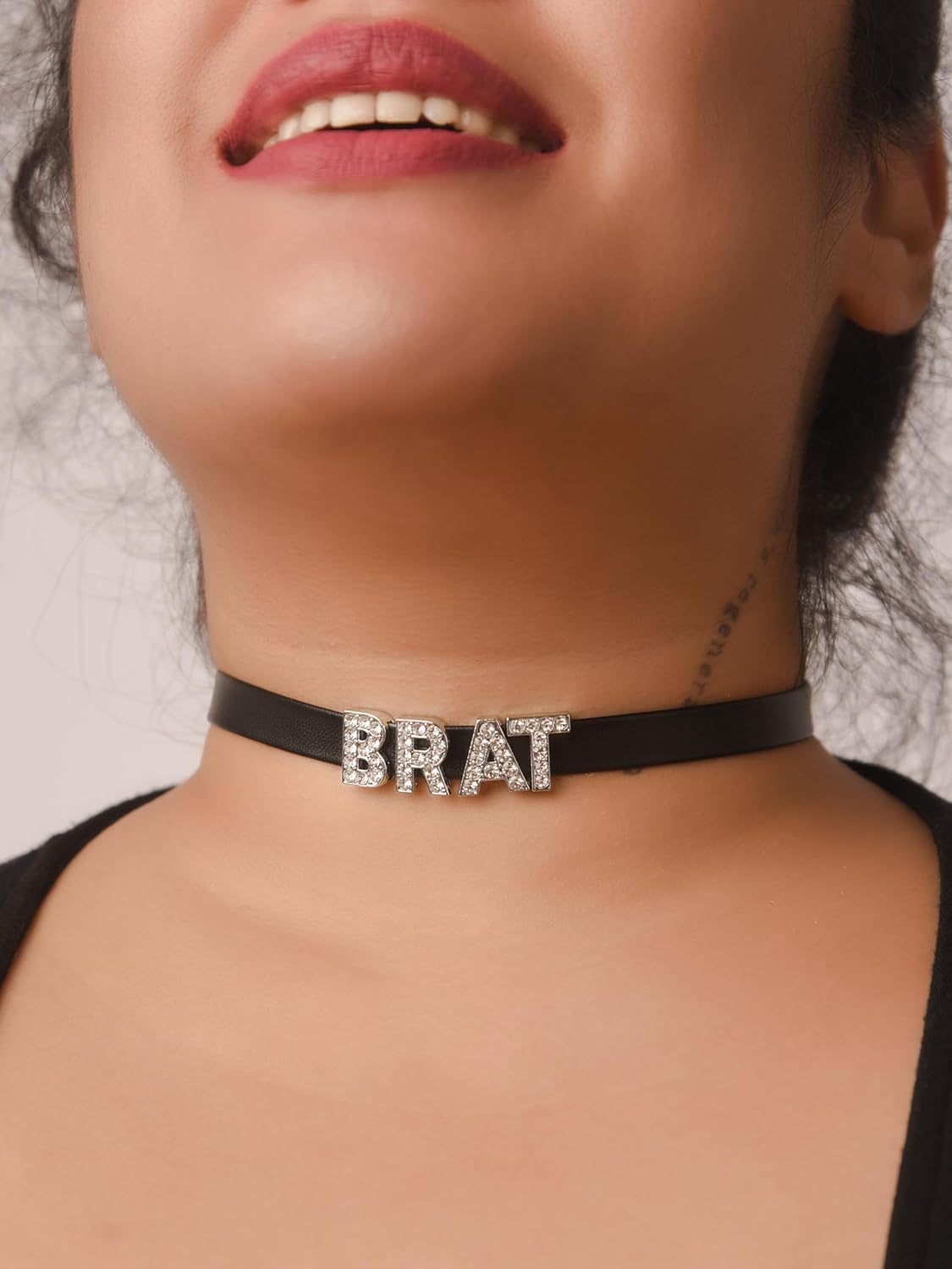 Sacina Gothic Punk Cute Brat Letter Choker, Black Choker, Black PU Leather Chocker Collar, Gothic Goth Necklace, Halloween Jewelry Gift for Women - Image 3