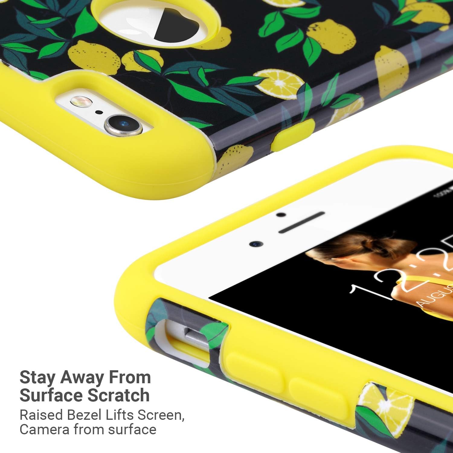 ULAK iPhone 6S Case,iPhone 6 Case, Slim Fit Dual Layer Soft Silicone & Hard Back Cover Bumper Protective Shock-Absorption & Skid-Proof Anti-Scratch Case for Apple iPhone 6 / 6S 4.7 inch, Lemon Drop