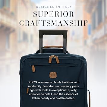 Bric's X-Travel 21 Carry-On Spinner Airline Approved Luxury Softside Luggage with 360 Wheels, Recycled Water-Resistant Fabric, Interior Pockets, and Leather Details Navy