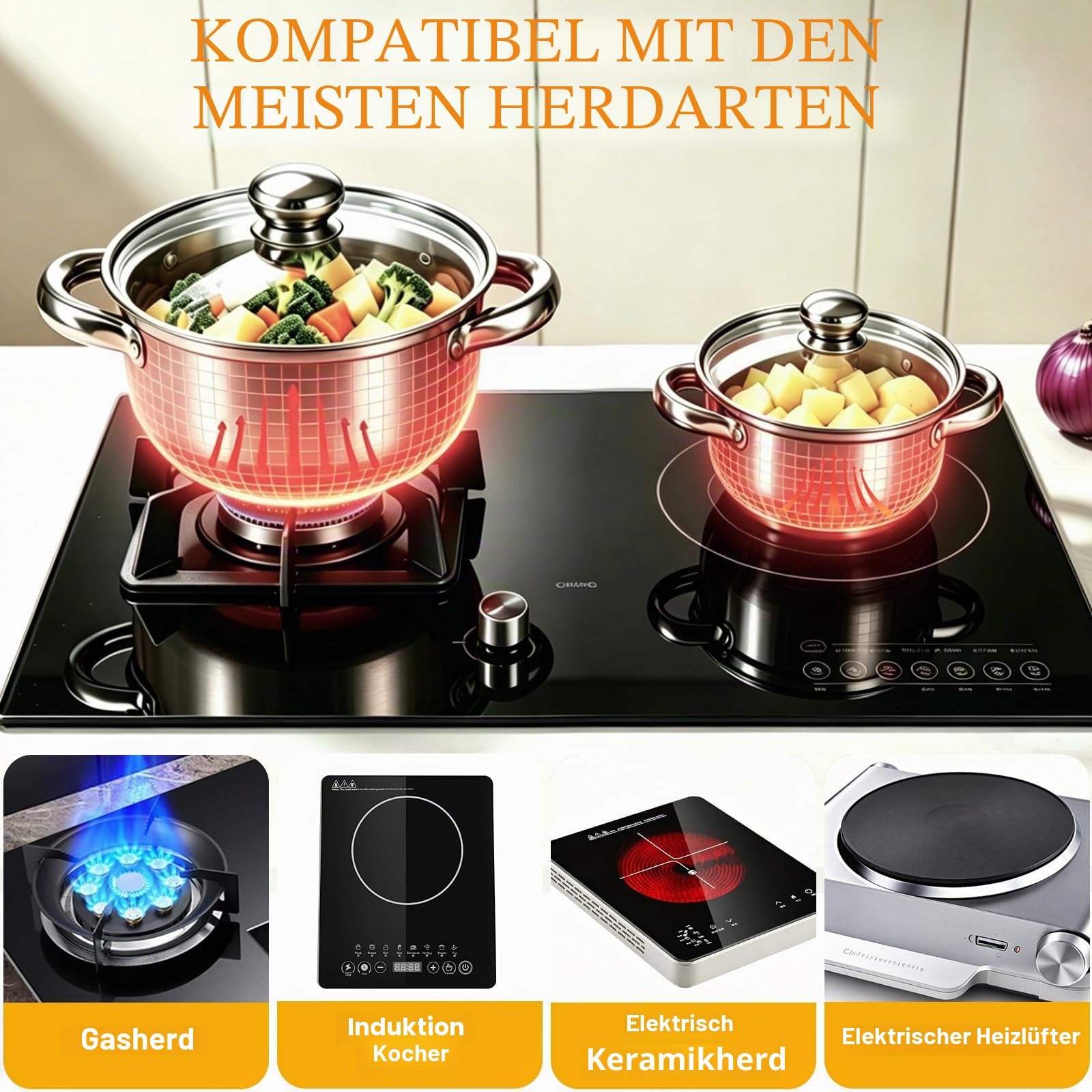 Topfset Induktion Edelstahl 5-Teilig, Alle Herdarten
