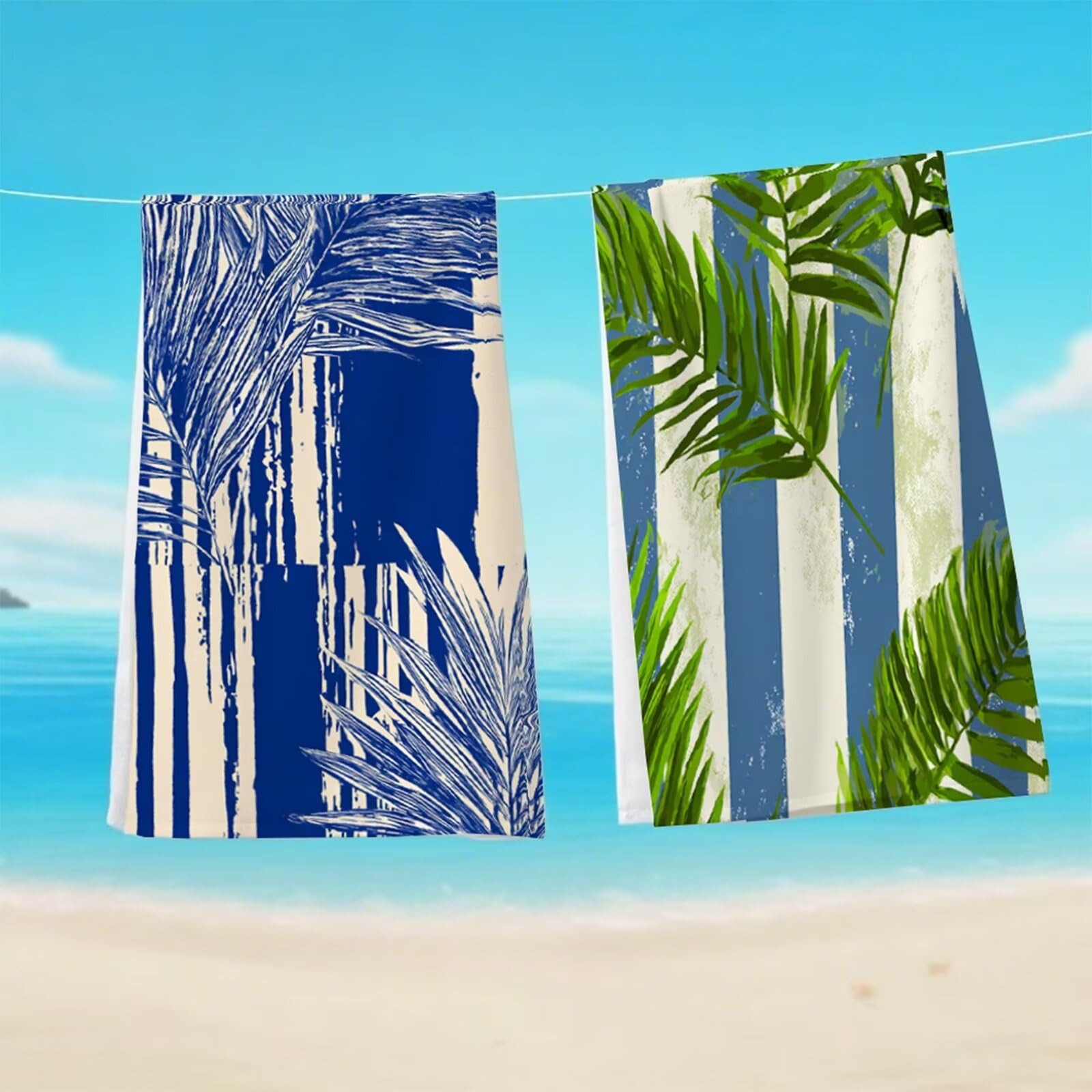 Telo Mare Microfibra 90x180 cm Telo Mare Grande, Asciugamano Palestra Assorbente Asciugatura Rapida, Asciugamano Mare Antisabbi Stuoia Spiaggia per Piscina, Viaggio 2 Set- Strisce Blu Navy G1-1022