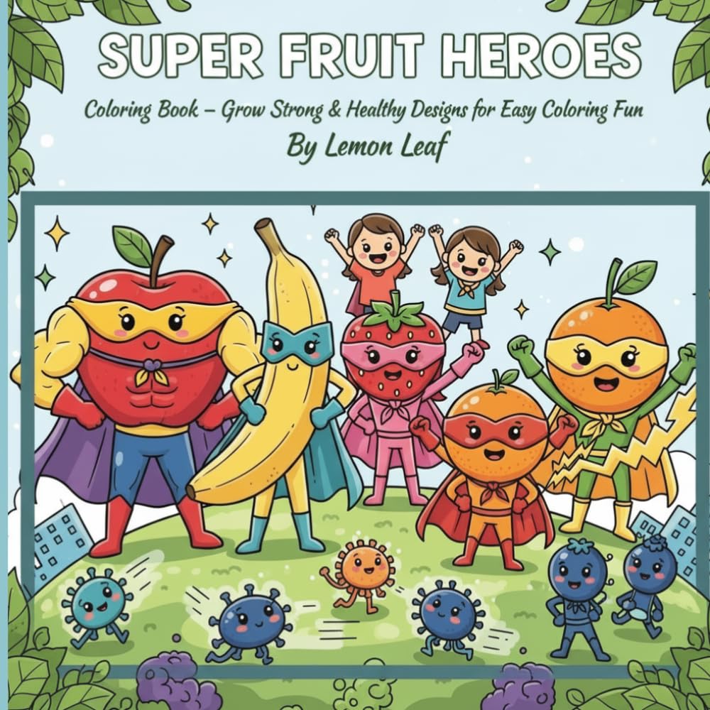 SUPER FRUIT HEROES: Coloring Book – Grow Strong & Healthy with Fruits, Comfy, Cozy, and Bold Designs for Easy Coloring Fun
