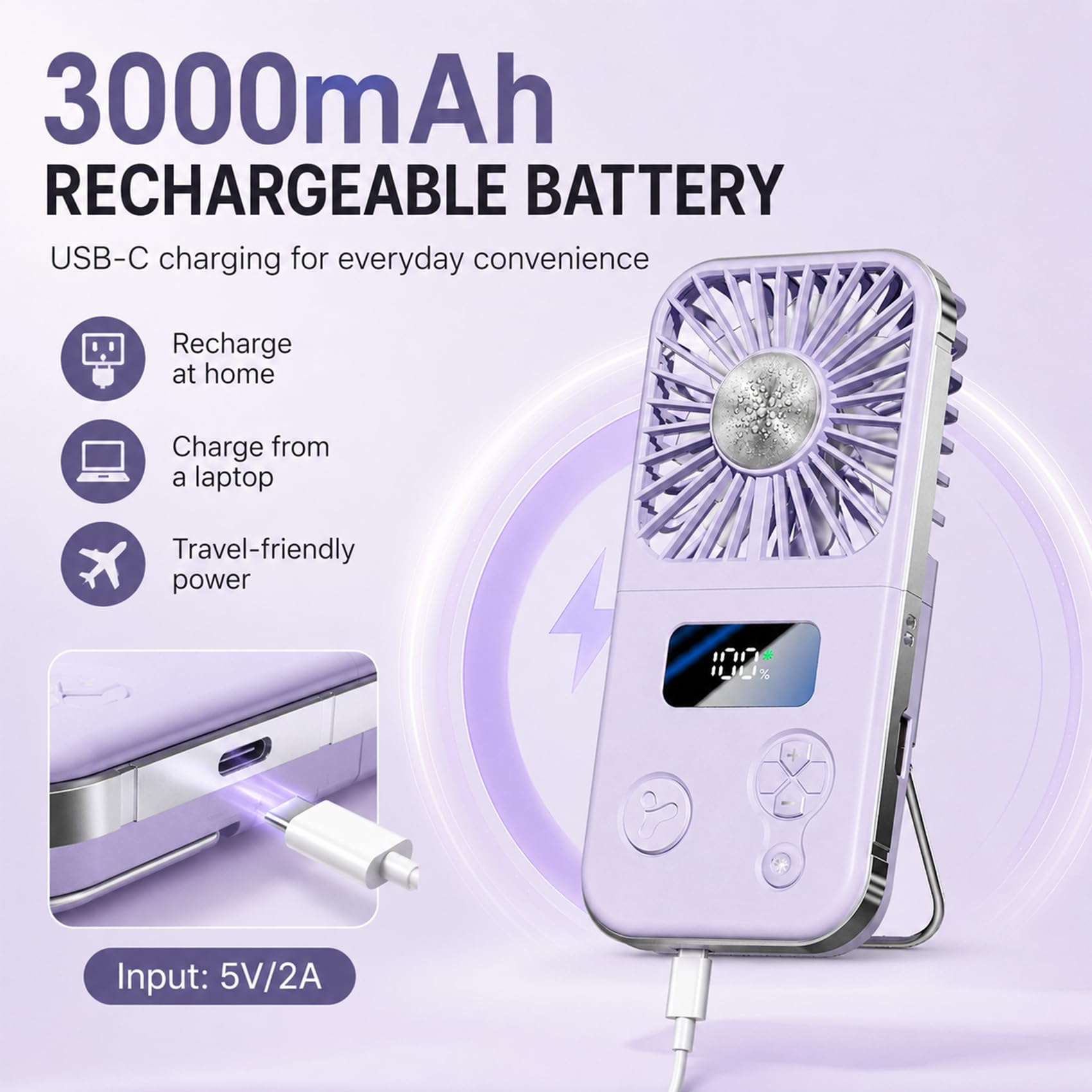 Handheld Fan Rechargeable, Portable Mini Fan with Ice Cooling Plate, 199 Speeds Foldable Hand Held Fan - Image 6
