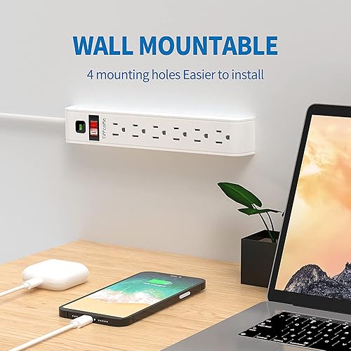 Miniatura 4 de Regleta protectora de sobretensiones, cable de extensión de 4 pies, protección contra sobretensiones de 600 julios, tira de protección múltiple de 6