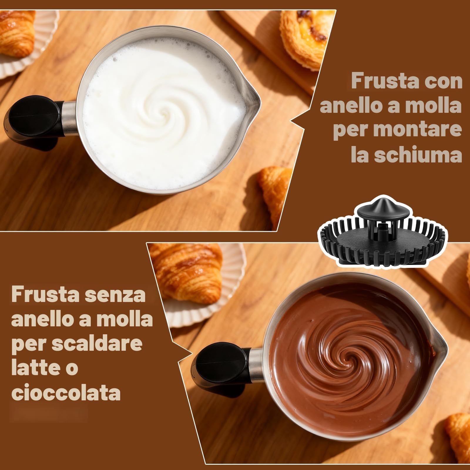 Montalatte elettrico – Montalatte 5 in 1, contenitore in acciaio inox da 500 ml, contenitore rimovibile e lavabile in lavastoviglie, controllo della temperatura, per latte caldo e freddo, cappuccino
