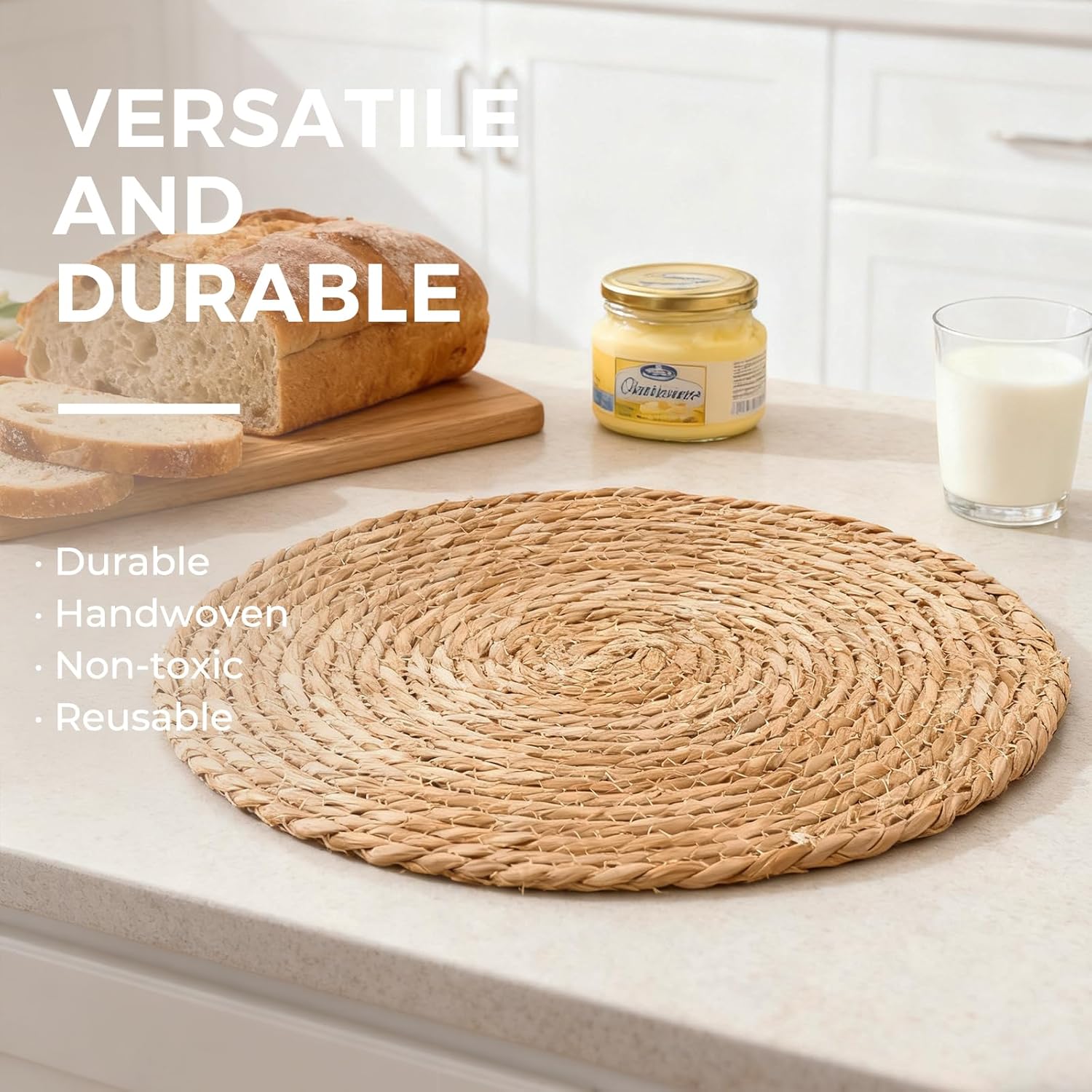 13.5 in Round Woven Placemats Set of 10, Natural Rattan Placemats Boho Chargers for Dinner Plates, Farmhouse Rustic Place Mats Wicker Table Mats Braided Chargers for Dining Table Decor