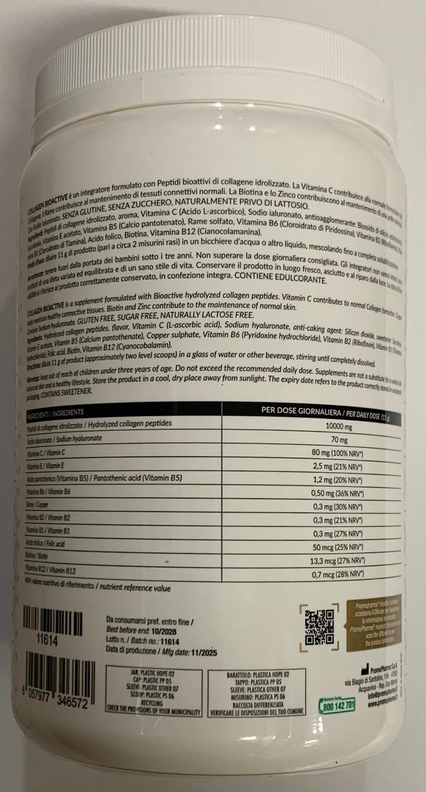 PromoPharma Collagen Bioactive Peptides – Integratore per Unghie, Capelli e Pelle più Tonica ed Elastica (800 g)