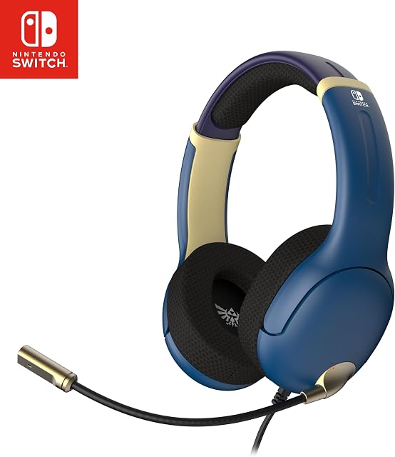 PDP Jeu AIRLITE Casque stéréo avec micro pour Nintendo Switch/Switch Lite/OLED - Microphone d'annulation de bruit, léger, doux confort sur écouteurs, 3.5mm Jack -Hyrule Bleu