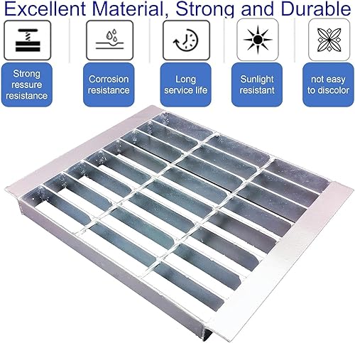 Miniatura 3 de Rejilla de drenaje de acero galvanizado con borde de 12 x 12 pulgadas, Clase B, 28100 libras, cubierta de canal de entrada de alta resistencia con