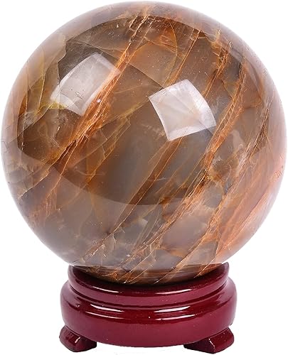 Miniatura 2 de AMOYSTONE Bola de cristal grande de piedra lunar naranja natural, bola de cristales curativos, bola de adivinación de piedra pulida, bola decorativa