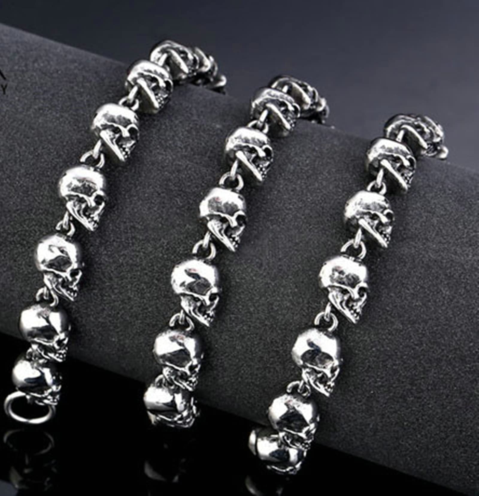 Collana a catena da uomo in acciaio inossidabile con teschio punk argento