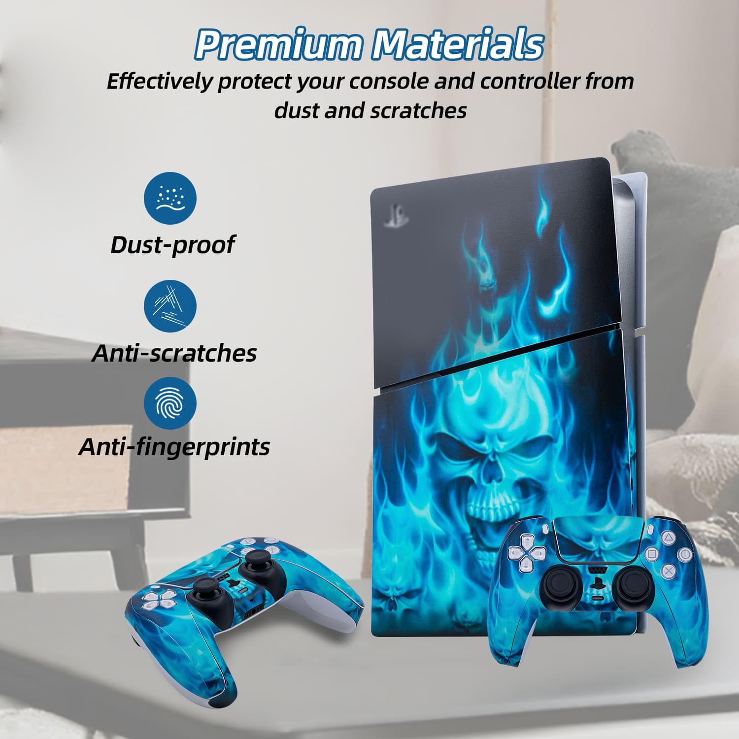 Mcbazel Autocollant antidérapant Autocollant en Vinyle Peau Couverture Plaques adhésives Autocollantes pour PS5 Slim d'origine Uniquement-Flamme Bleue