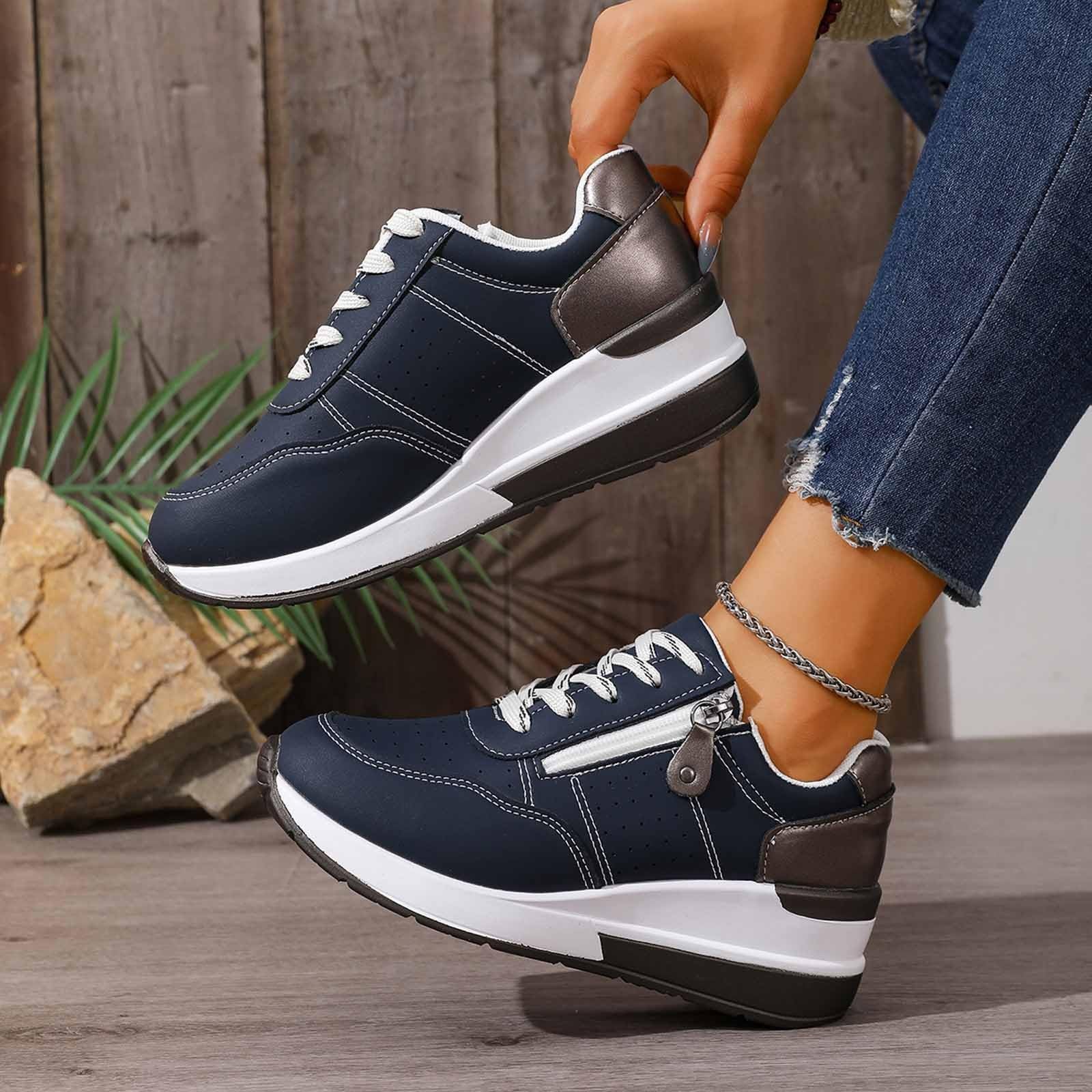 Générique Baskets Orthopédiques avec Fermeture éclair, Baskets Décontractées avec Soutien De La Voûte Plantaire pour Femme, Chaussures De Tennis Confortables à Enfiler