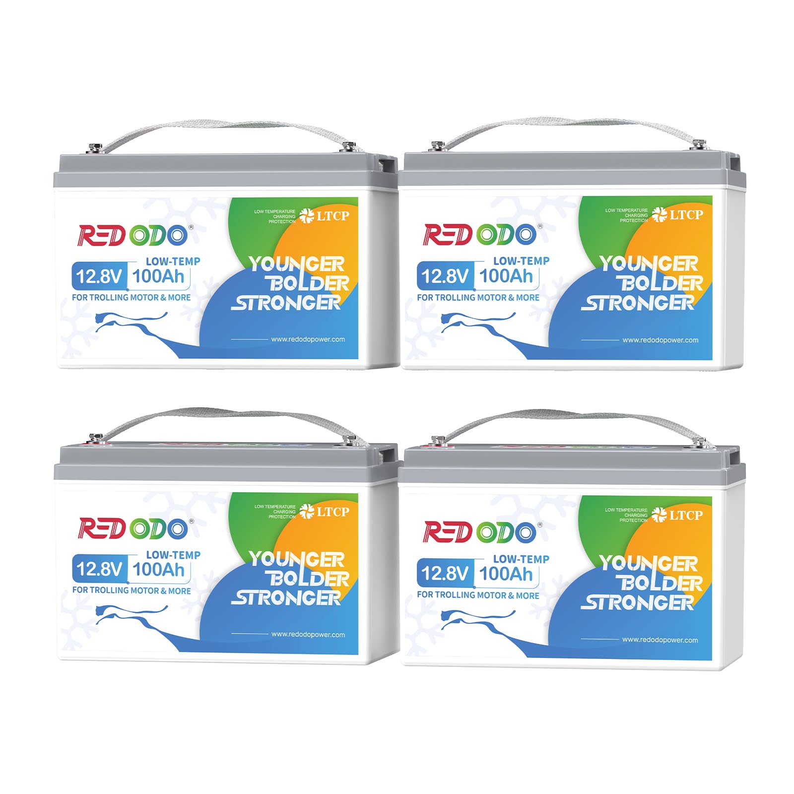 Redodo 12V 100Ah LiFePO4 Deep Cycles Battery with Low-Temp Cutoff 4 Pack | Group 31, Built-in 100A BMS, 4000+ Cycles, 1280Wh, Ideal for Trolling Motor, Boat, RV, Off Grid in Cold Areas