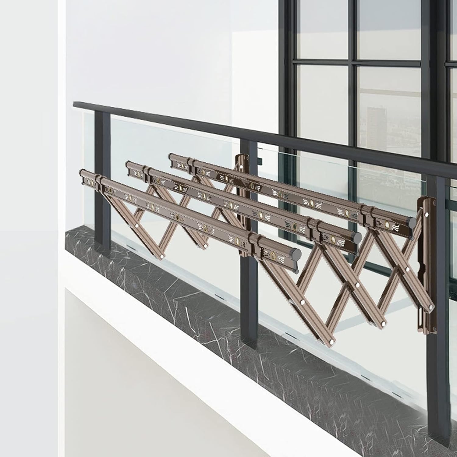 2M Wall-Mounted Retractable Clothes Drying Rack, 3-Pole Foldable Aluminum Alloy Laundry Airing Rack, Collapsible Grey Clothes Rail, Ideal for Small Spaces, 1.5M (Champagne)