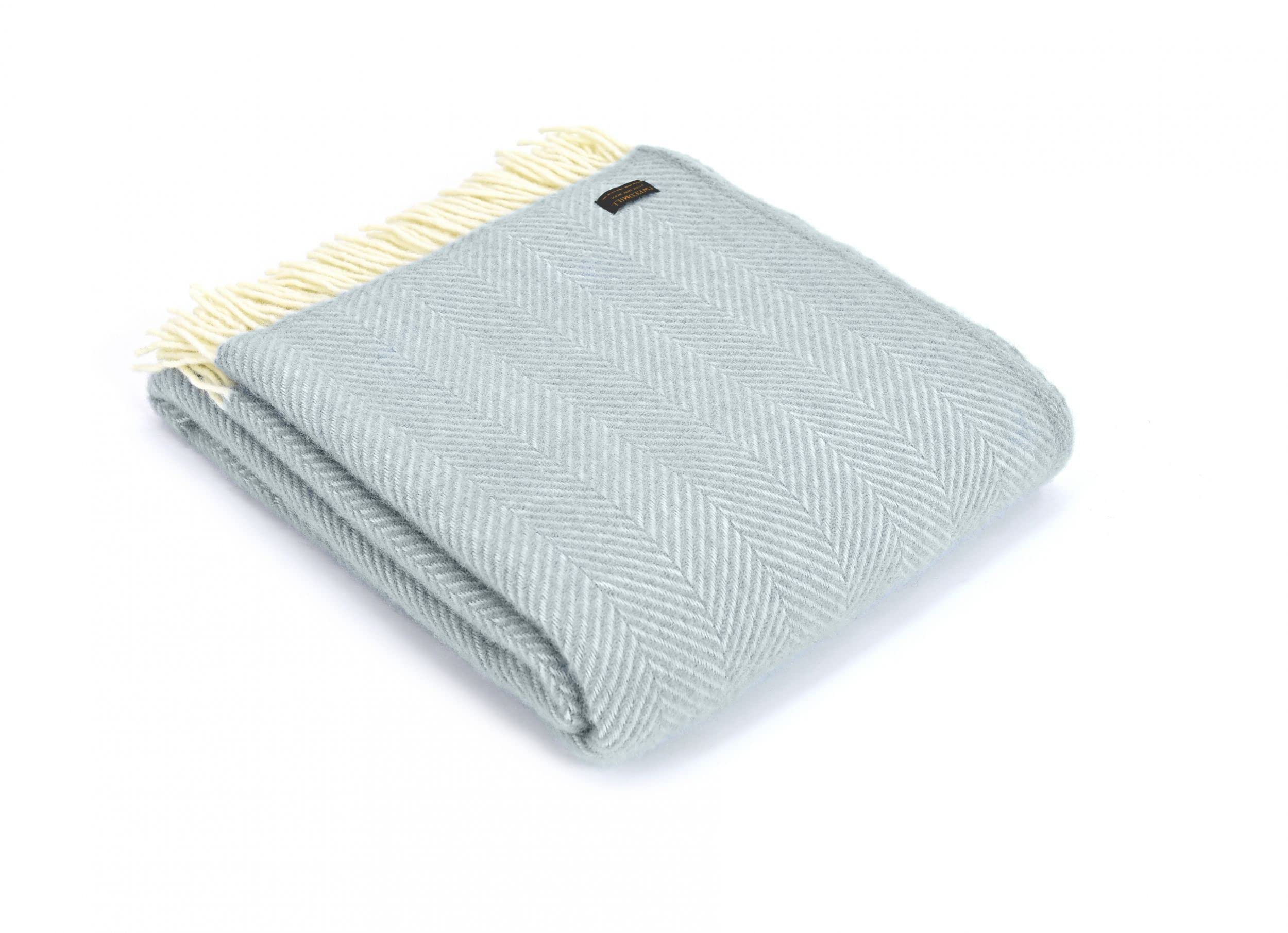 Tweedmill Duck Egg Textiles 100% Pure New Wool Fishbone Throw, 150X180cm