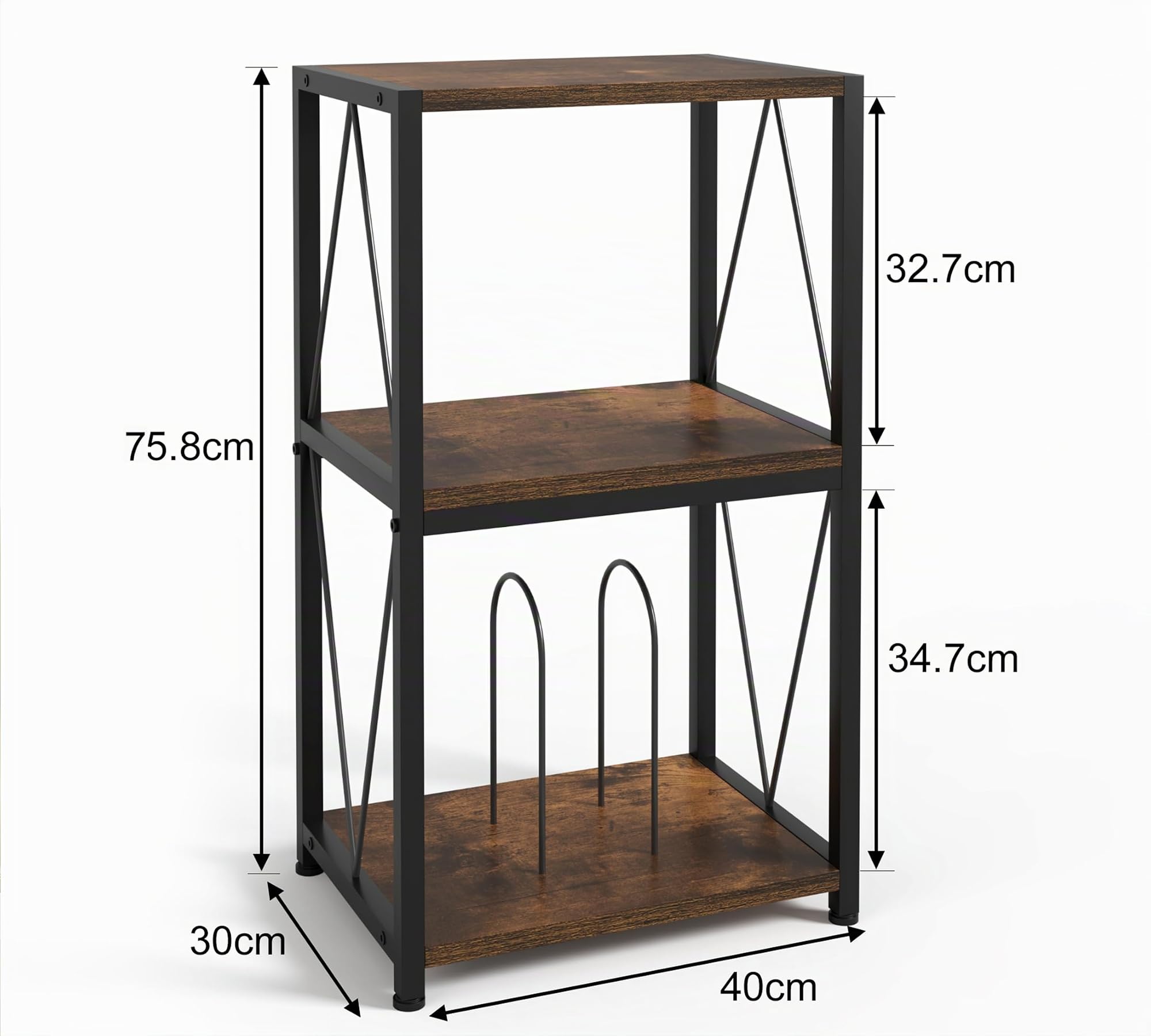 HFHOME Tavolo per giradischi, 3 livelli, supporto per 100 dischi in vinile, contenitore, misure 40x30x65,8 cm