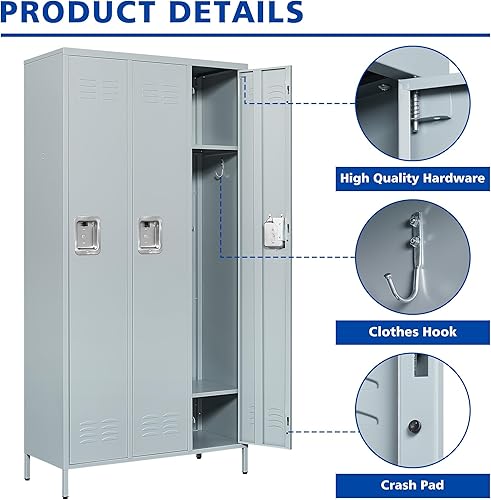 Miniatura 7 de Armario de metal 3 puertas Empleados Armario de almacenamiento Armario de almacenamiento Armario de gimnasio de hospital escolar requiere montaje