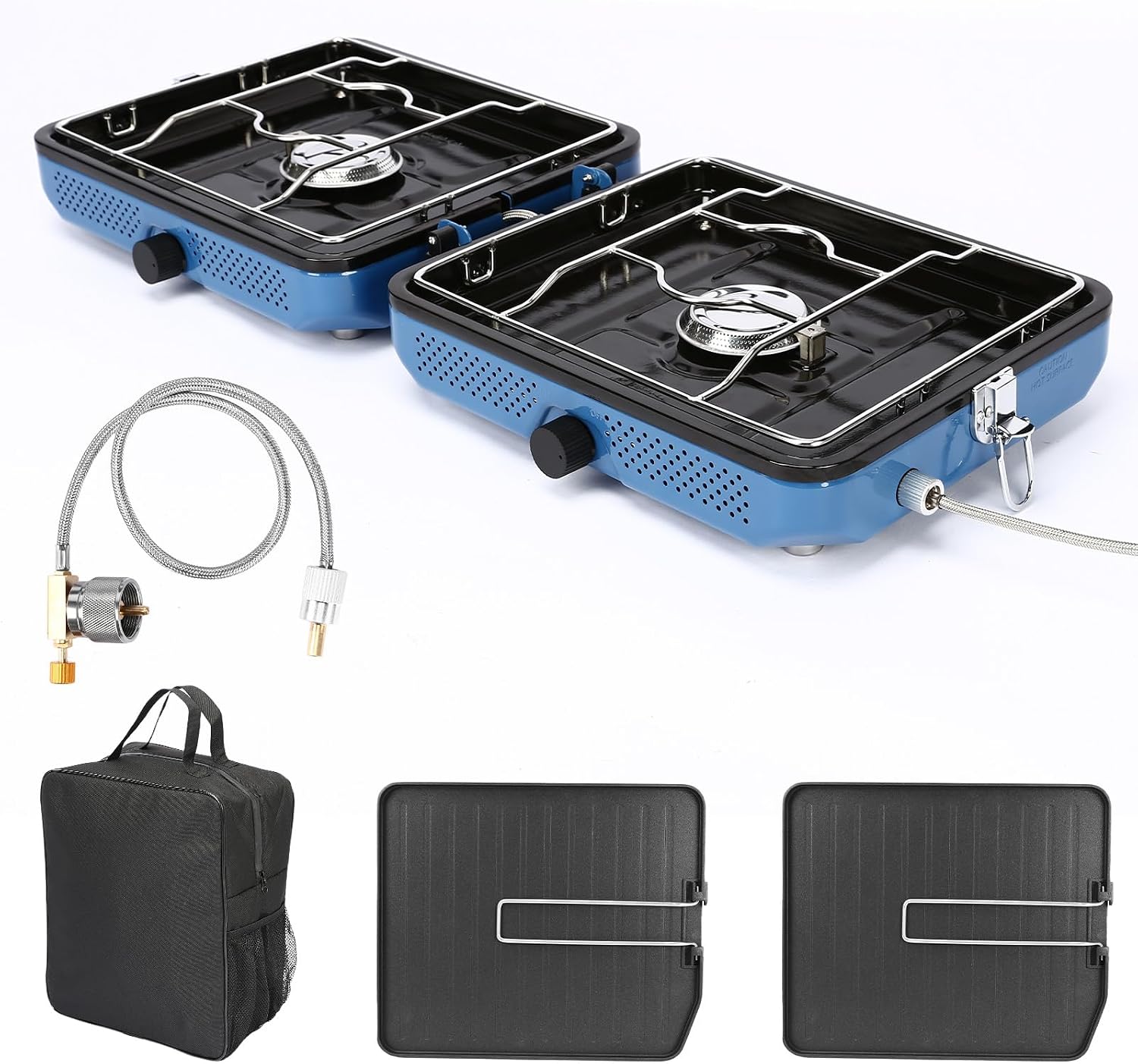 Uniflasy 2 Burner Camping Stove Kit with Carry Bag & Wind Guards