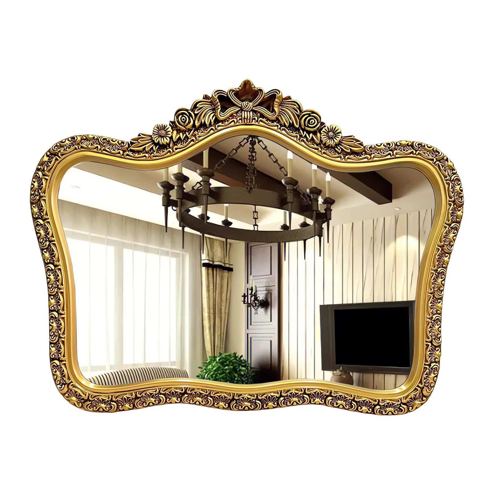 Espejo de Pared Vintage, Espejo Decorativo Barrocos Dorado Antiguo | Espejos Colgantes Rectangulares Grandes para Dormitorio, Salón, Baño, Entrada(95x72cm)
