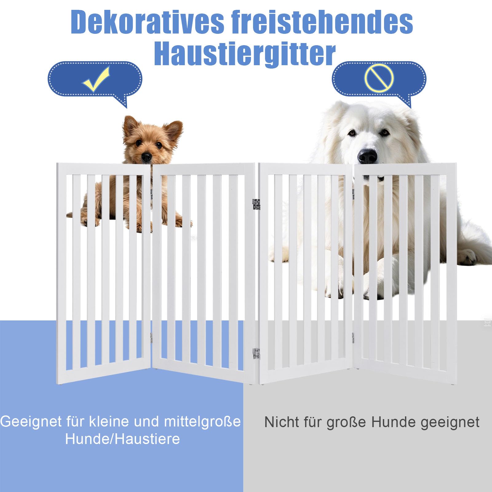 SOARS Barrera para perros, plegable y independiente, rejilla protectora para puertas y escaleras, para mascotas pequeñas y medianas, color blanco (203 x 89 cm)