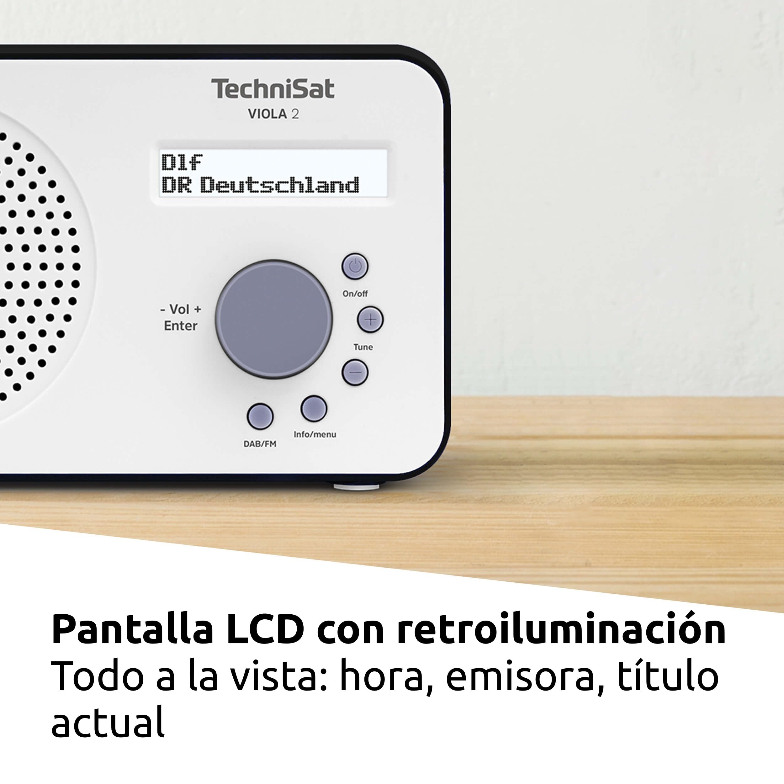 TechniSat VIOLA 2 - Radio DAB Portátil (DAB+, FM, Altavoz, Conexión para auriculares, Pantalla de dos líneas, Control de Botones, Pequeño, 1 Watt RMS) Blanco/Negro