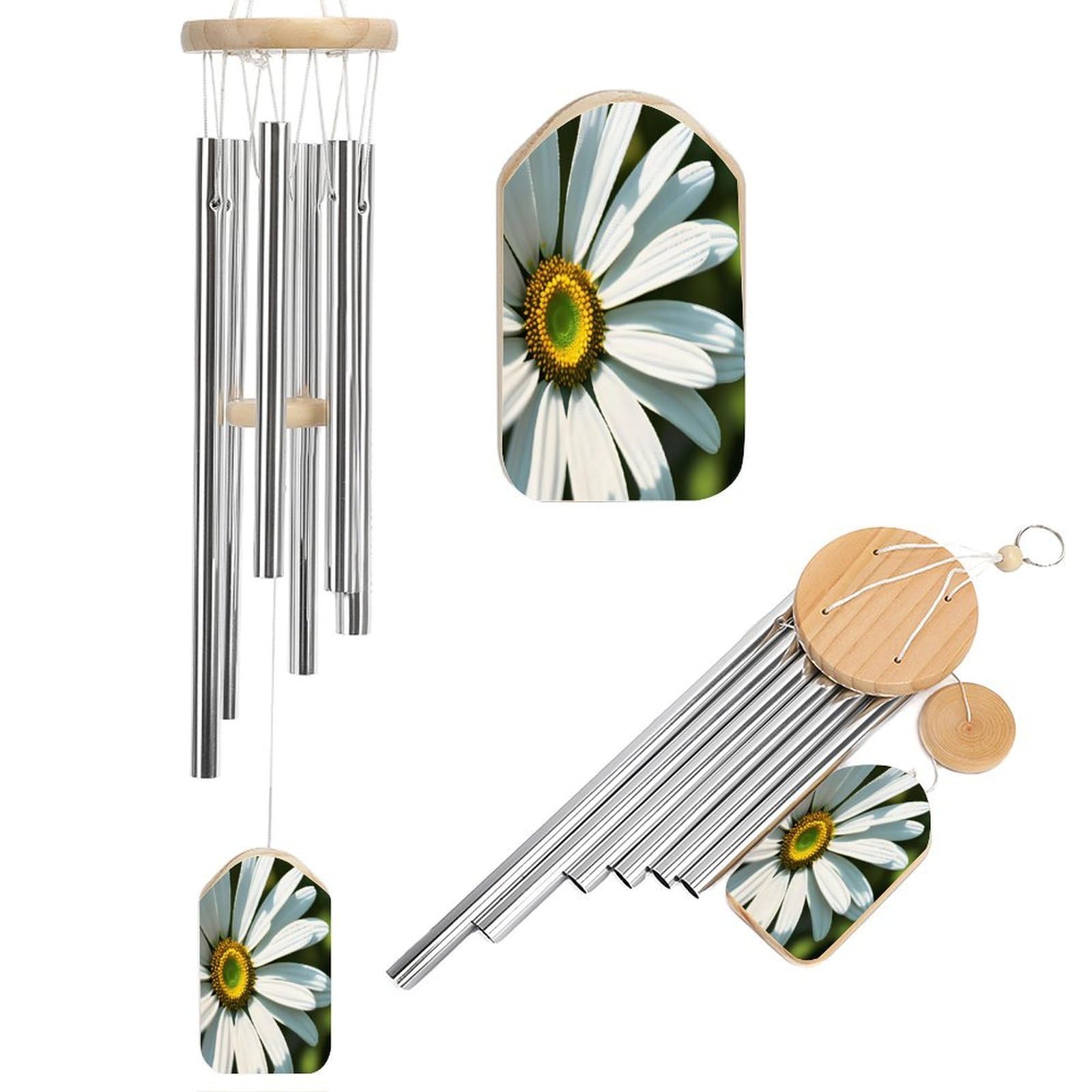 Btcowzrv Style Daisy Wind Chimes For Outside, Hanging Windchimes With 6 Aluminum Tubes, Memorial Wind Chime For Patio Backyard Garden And Outdoor Decor