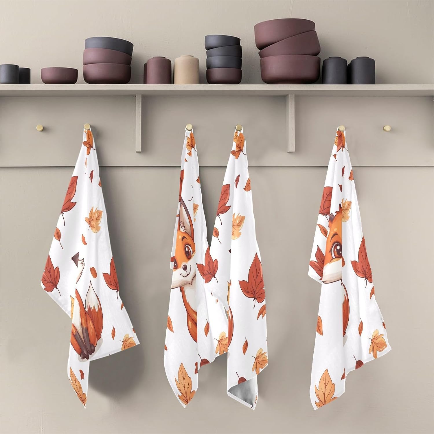 Cute Fox Kitchen Towels Set of 6, Soft Absorbent Quick Drying and Reusable Dish Towels for Kitchen, Bathroom and Home Decor, 18 x 28 in