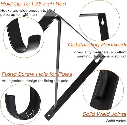 Miniatura 8 de Paquete de 4 estantes de armario resistentes y soportes de barra, soportes de estante de armario montados en la pared, soportes de estante de