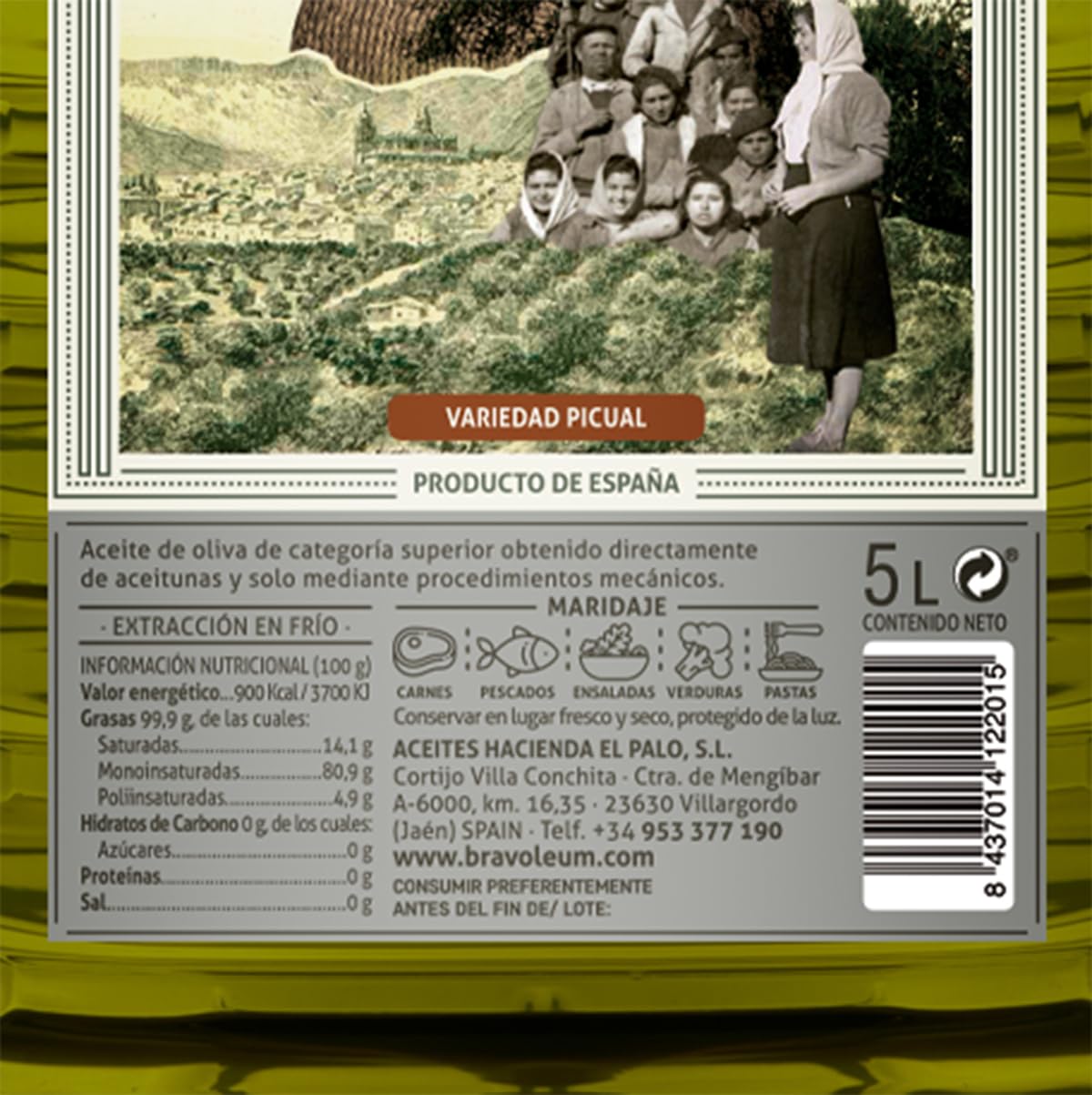 Aceite de Oliva Virgen Extra 5L Garrafa by Hacienda el Olivar - AOVE de Jaén - Extracción en Frío - Sabor Suave y Versátil - Ideal para Cocinar, Freír y Uso Diario