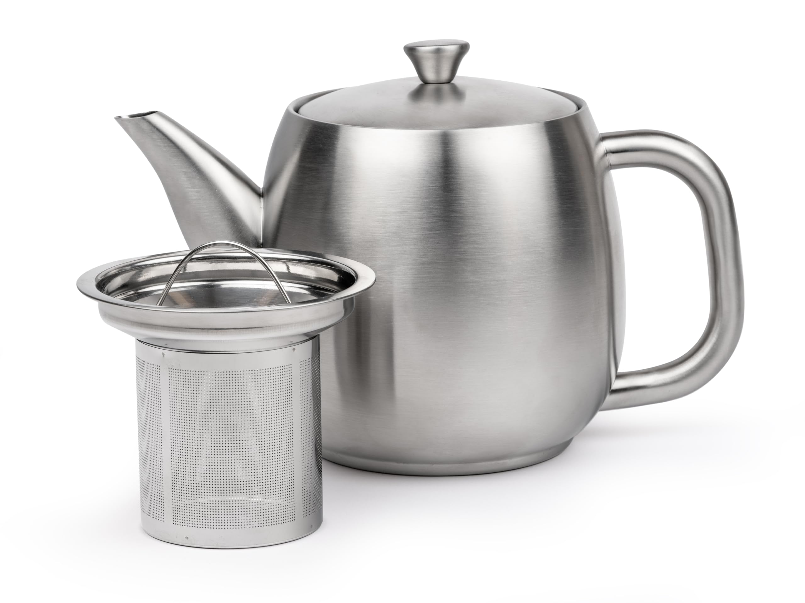 Bredemeijer kleine Edelstahl Teekanne 0,9 Liter - silber-matte doppelwandige Kanne inklusive wiederverwendbaren Teefilter - für länger, warmen Teegenuss
