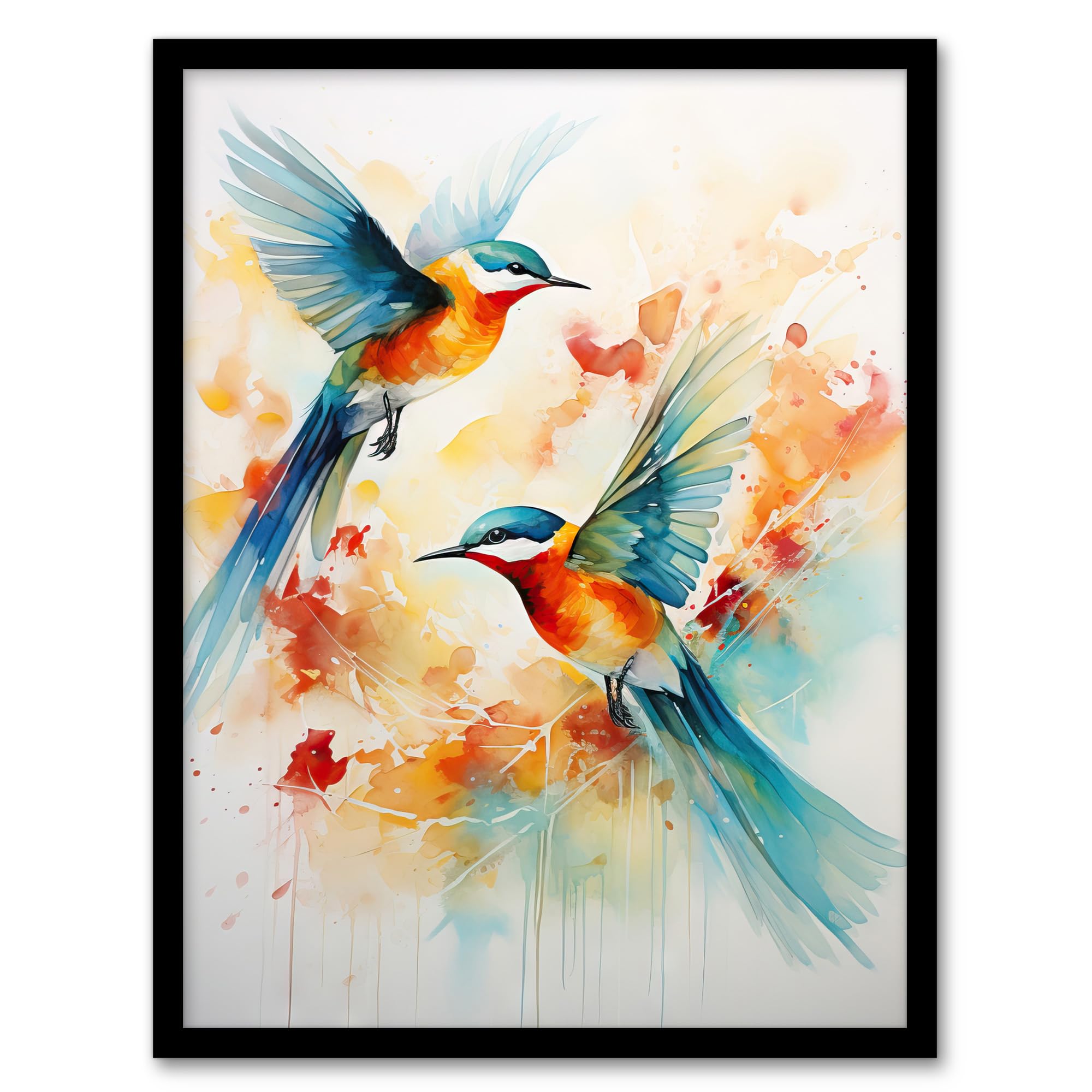Artery8 Aerial Ballet Watercolour Artwork Bright Bold Birds In Flight Artwork Framed Wall Art Print A4