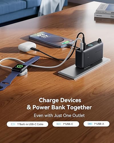 Miniatura 4 de INIU Cargador portátil, cargador de batería de carga rápida de 10000 mAh, 30 W, cable USB C integrado y enchufe de CA plegable, paquete de baterías