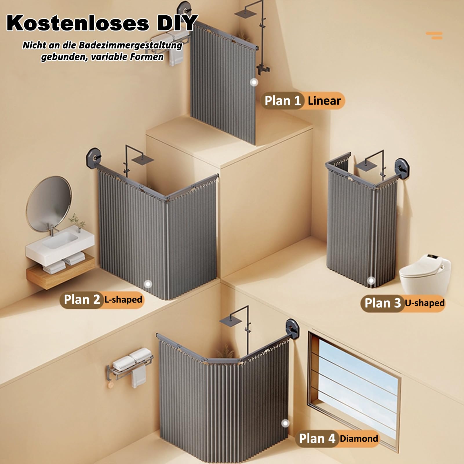 APMOE Barra Cortina Ducha Con Ángulo Ajustable, Cortina Baño Fijación