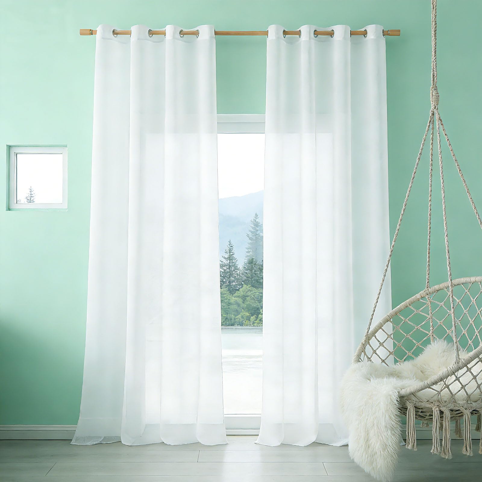 Voilage 185 x 260 cm semi-transparent blanc GUOJUN pour fenêtres de salon et chambre